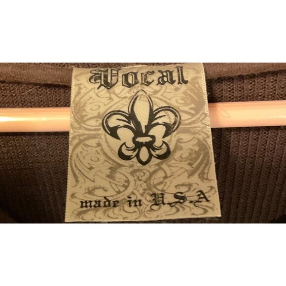 Vocal Y2K Brown Long-Sleeve Hooded Top With Rhinestone Fleur-De-Lis Womens Small - Picture 6 of 12